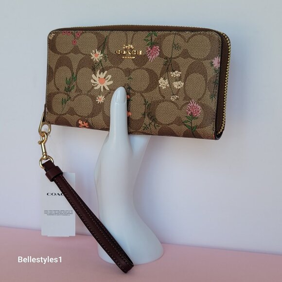 COACH Signature Canvas With Wildflower Print Zip-Around Wallet/Wristlet-Khaki M - Picture 3 of 16